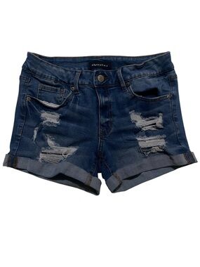 Aeropostale Dark Blue Distressed Rolled-Hem Denim Shorts